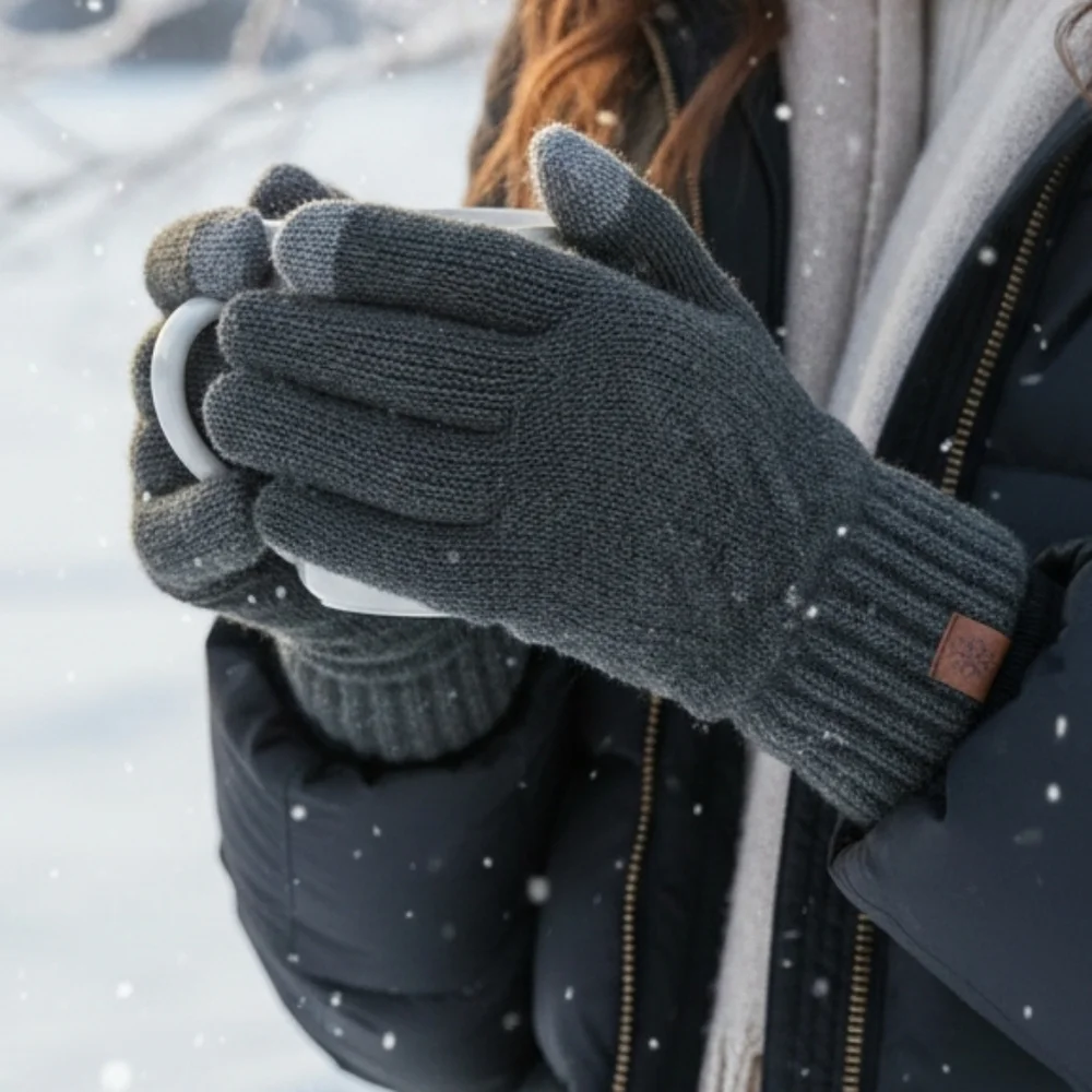 Insulated Touchscreen Plush Sherpa Lined Knit Gloves Winter Outdoor Men Women